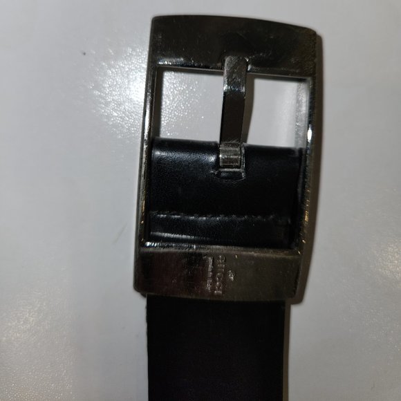 Men's Gucci Belt w/ Black Leather & Silver Buckle - Picture 1 of 6